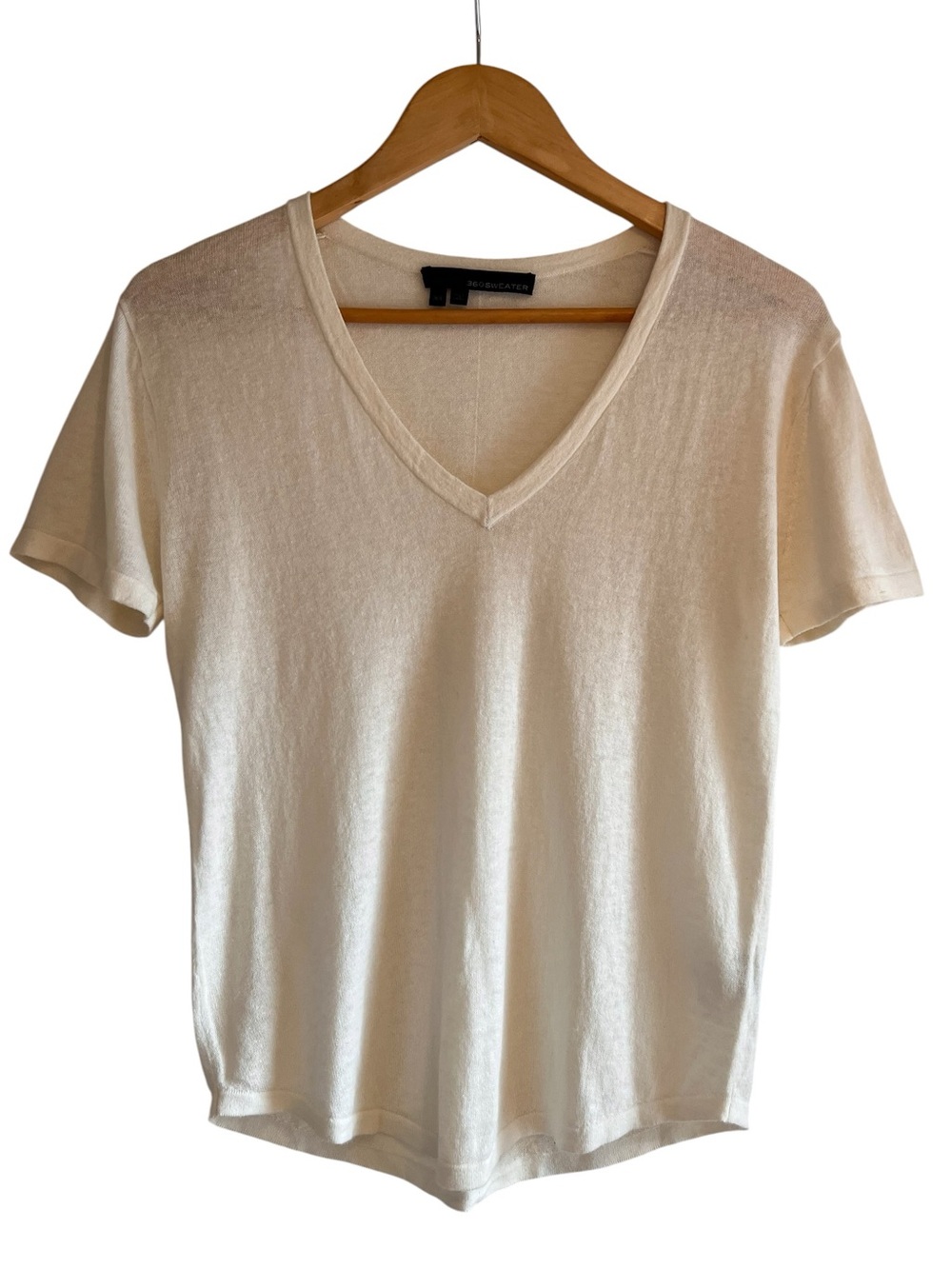 360Sweater cotton hemp v-neck ivory knit short sleeve top XS excellent condition